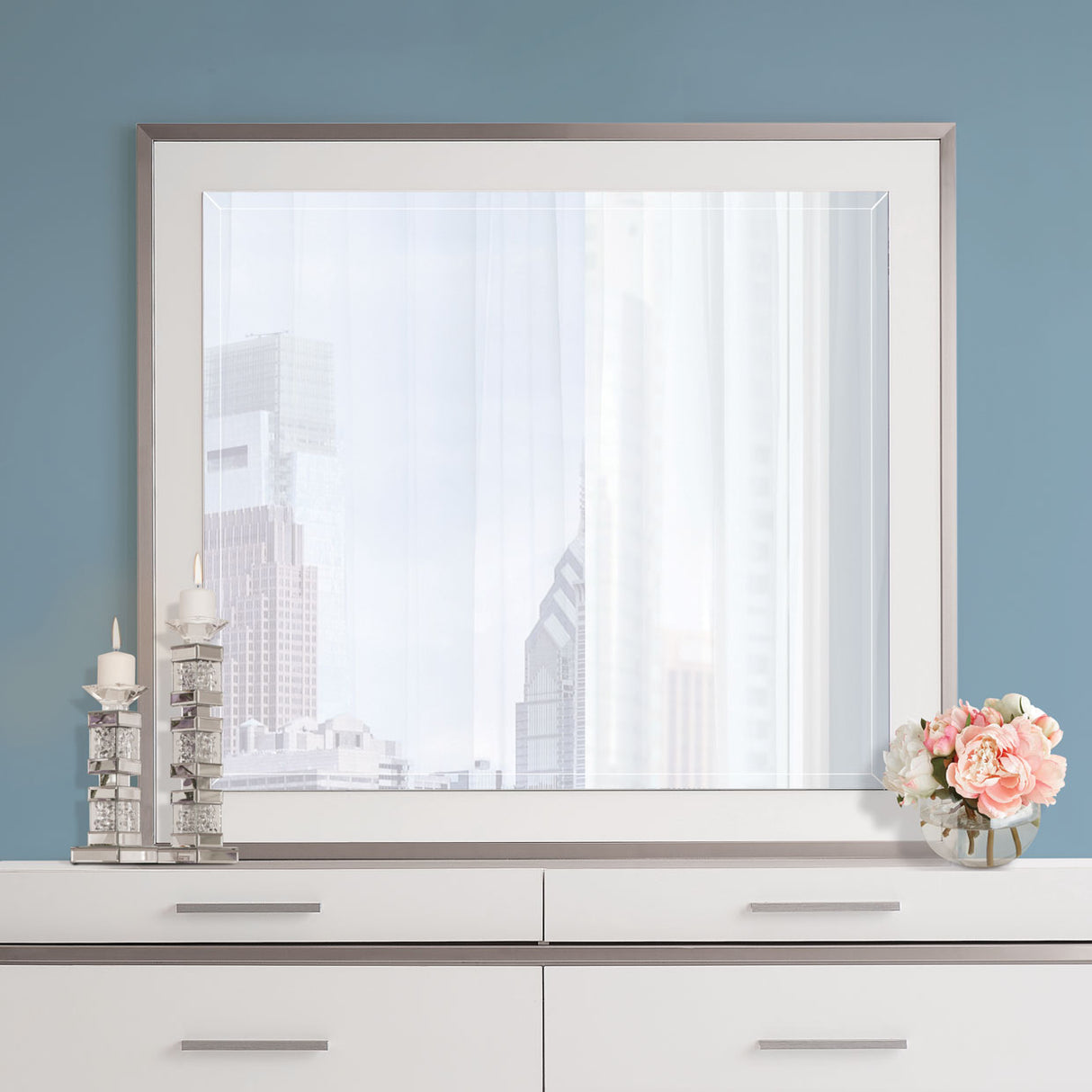 Marquee Cloud White Wall Mirror from Michael Amini - Luna Furniture