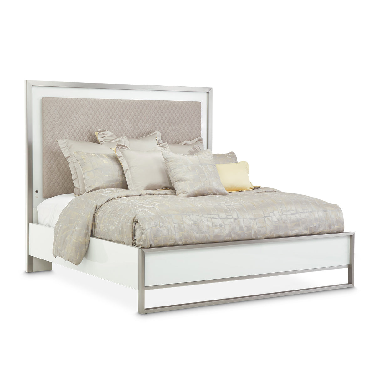 Marquee Cloud White Queen Panel Bed With Led Lighting from Michael Amini - Luna Furniture