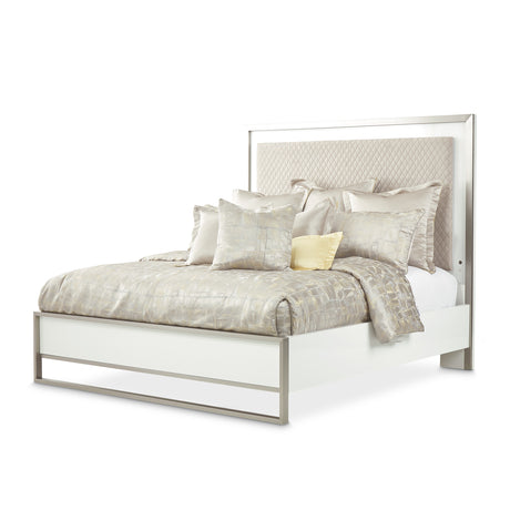 Marquee Cloud White Queen Panel Bed With Led Lighting from Michael Amini - Luna Furniture