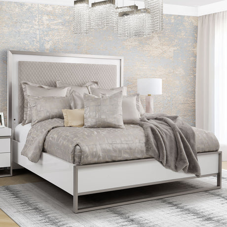 Marquee Cloud White Queen Panel Bed With Led Lighting from Michael Amini - Luna Furniture