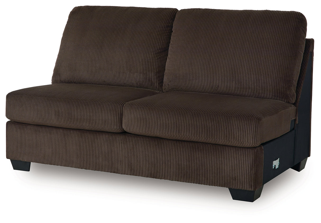 Kimlee Chocolate Armless Loveseat from Ashley - Luna Furniture