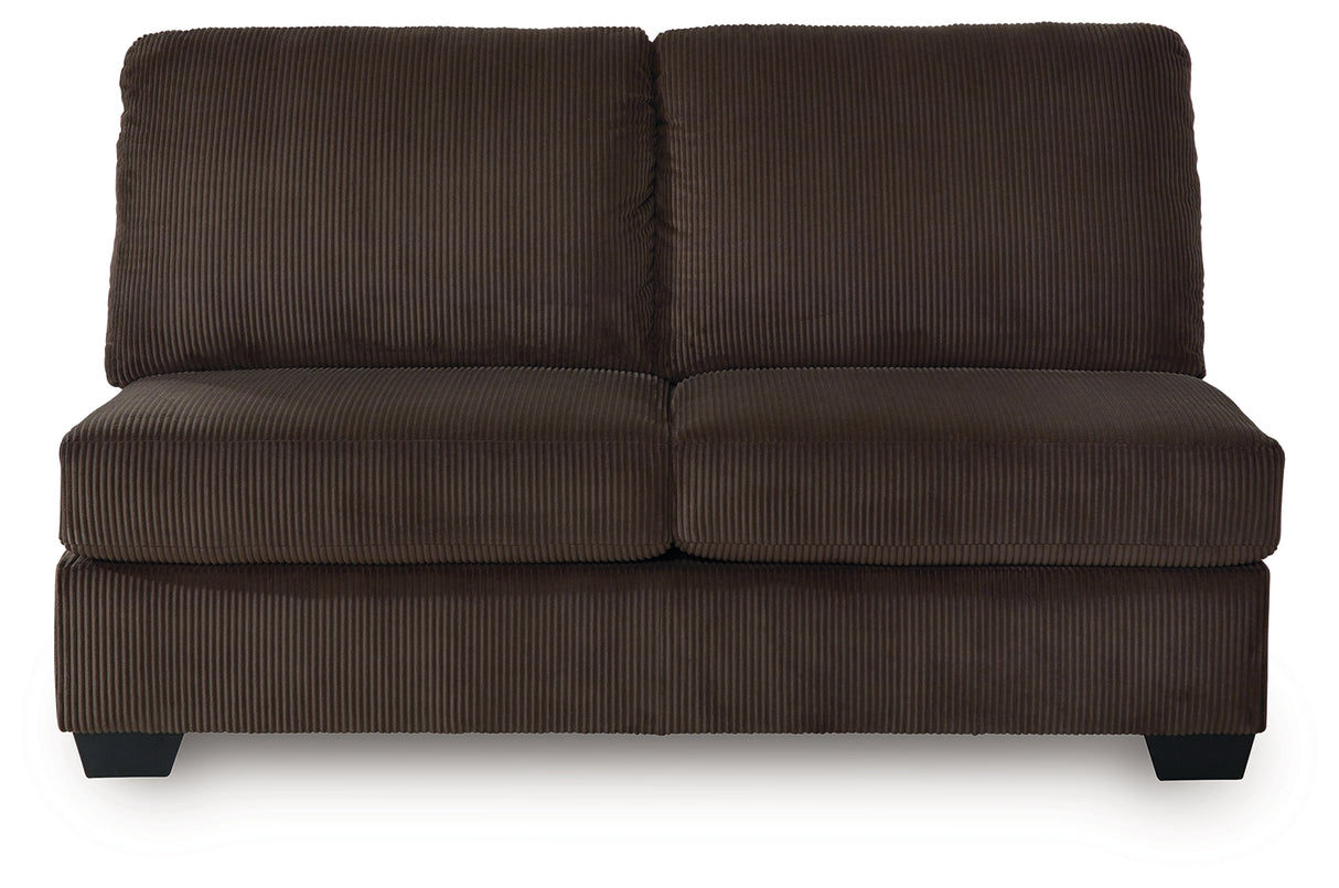 Kimlee Chocolate Armless Loveseat from Ashley - Luna Furniture