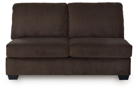 Kimlee Chocolate Armless Loveseat from Ashley - Luna Furniture