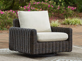 Kimora Beige/Dark Brown Outdoor Swivel Lounge Chair from Ashley - Luna Furniture