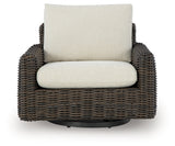 Kimora Beige/Dark Brown Outdoor Swivel Lounge Chair from Ashley - Luna Furniture