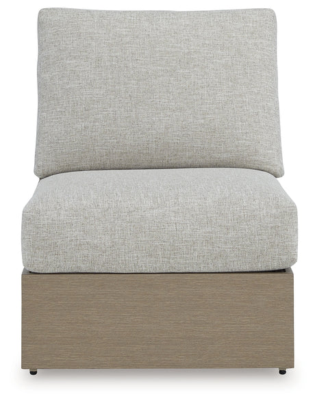 Kimpton Isle Brown/Beige Outdoor Armless Chair with Cushion from Ashley - Luna Furniture