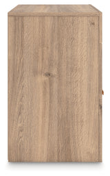 Kinlanni King Upholstered Panel Bed with Dresser and Nightstand in Tan from Ashley - Luna Furniture