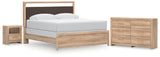 Kinlanni King Upholstered Panel Bed with Dresser and Nightstand in Tan from Ashley - Luna Furniture