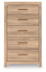 Kinlanni King Upholstered Platform Bed with Dresser and Chest in Tan from Ashley - Luna Furniture