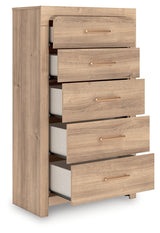 Kinlanni King Upholstered Platform Bed with Dresser and Chest in Tan from Ashley - Luna Furniture
