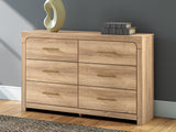 Kinlanni King Upholstered Platform Bed with Dresser and Chest in Tan from Ashley - Luna Furniture