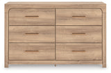 Kinlanni King Upholstered Platform Bed with Dresser and Nightstand in Tan from Ashley Furniture - Luna Furniture