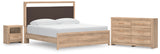 Kinlanni King Upholstered Platform Bed with Dresser and Nightstand in Tan from Ashley Furniture - Luna Furniture