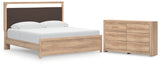 Kinlanni King Upholstered Platform Bed with Dresser in Tan from Ashley Furniture - Luna Furniture
