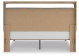Kinlanni King Upholstered Platform Bed with Mirrored Dresser in Tan from Ashley - Luna Furniture