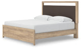 Kinlanni King Upholstered Platform Bed with Mirrored Dresser in Tan from Ashley - Luna Furniture