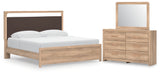 Kinlanni King Upholstered Platform Bed with Mirrored Dresser in Tan from Ashley - Luna Furniture