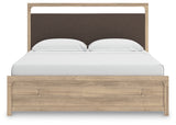 Kinlanni King Upholstered Platform Bed with Mirrored Dresser in Tan from Ashley - Luna Furniture