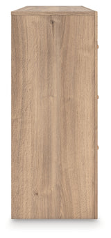 Kinlanni Queen Upholstered Panel Bed with Dresser and Chest in Tan from Ashley - Luna Furniture