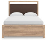 Kinlanni Queen Upholstered Panel Bed with Dresser in Tan from Ashley - Luna Furniture