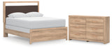 Kinlanni Queen Upholstered Panel Bed with Dresser in Tan from Ashley - Luna Furniture
