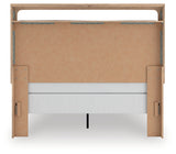 Kinlanni Queen Upholstered Panel Bed with Mirrored Dresser in Tan from Ashley - Luna Furniture