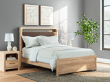 Kinlanni Queen Upholstered Panel Bed with Mirrored Dresser in Tan from Ashley - Luna Furniture