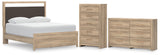 Kinlanni Queen Upholstered Platform Bed with Dresser and Chest in Tan from Ashley - Luna Furniture