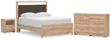 Kinlanni Queen Upholstered Platform Bed with Dresser and Nightstand in Tan from Ashley Furniture - Luna Furniture