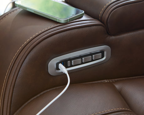 Knightington Brown Power Reclining Sofa with Audio Seating from Ashley Furniture - Luna Furniture
