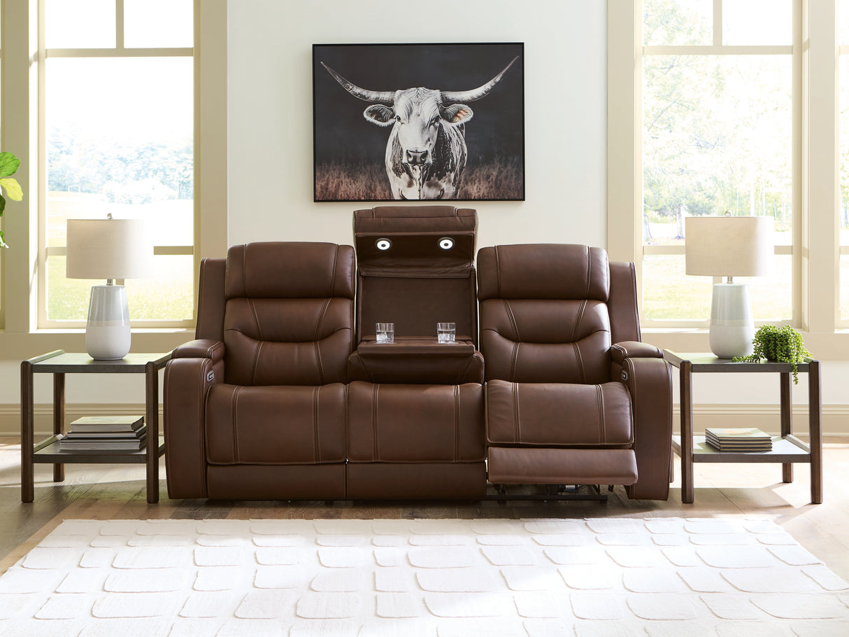 Knightington Brown Power Reclining Sofa with Audio Seating from Ashley Furniture - Luna Furniture