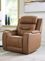 Knightington Caramel Power Recliner with Audio Seating from Ashley - Luna Furniture