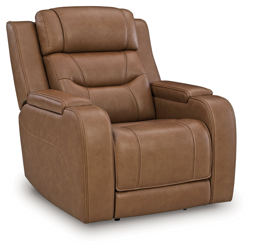 Knightington Caramel Power Recliner with Audio Seating from Ashley - Luna Furniture