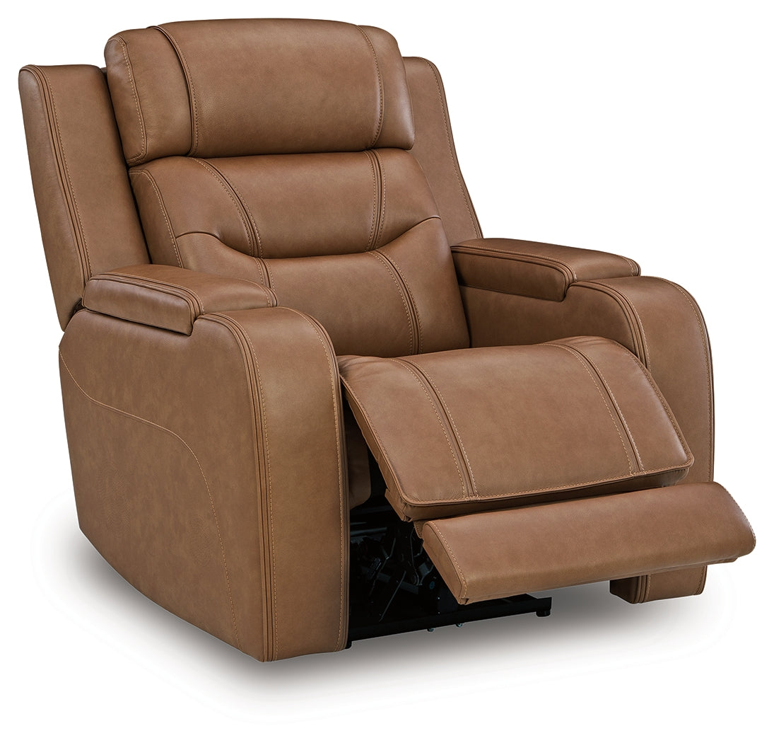 Knightington Caramel Power Recliner with Audio Seating from Ashley - Luna Furniture