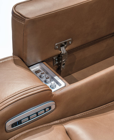 Knightington Caramel Power Recliner with Audio Seating from Ashley - Luna Furniture