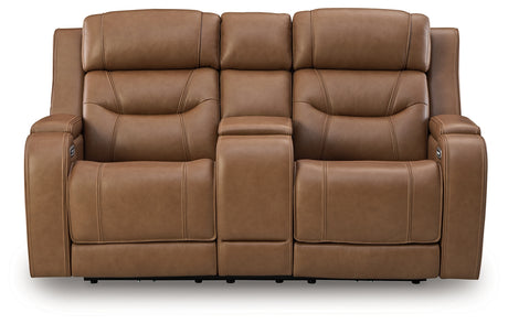Knightington Caramel Power Reclining Loveseat with Audio Seating from Ashley - Luna Furniture