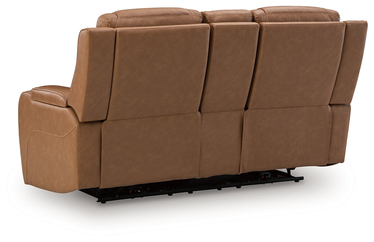 Knightington Caramel Power Reclining Loveseat with Audio Seating from Ashley - Luna Furniture