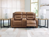 Knightington Caramel Power Reclining Loveseat with Audio Seating from Ashley - Luna Furniture