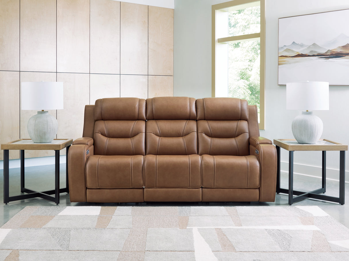 Knightington Caramel Power Reclining Sofa with Audio Seating from Ashley - Luna Furniture