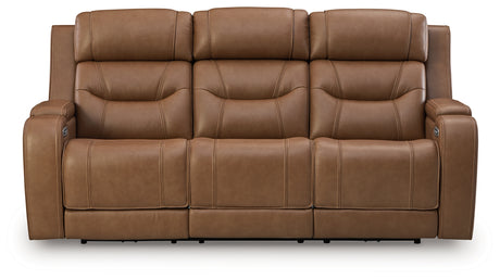 Knightington Caramel Power Reclining Sofa with Audio Seating from Ashley - Luna Furniture