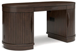 Korestone Home Office Desk with Chair and Storage in Warm Brown from Ashley - Luna Furniture
