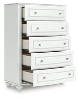 Kozlani Full Upholstered Panel Bed with Dresser and Chest in White from Ashley - Luna Furniture