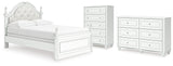Kozlani Full Upholstered Panel Bed with Dresser and Chest in White from Ashley - Luna Furniture