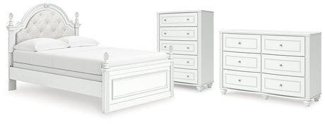 Kozlani Full Upholstered Panel Bed with Dresser and Chest in White from Ashley - Luna Furniture