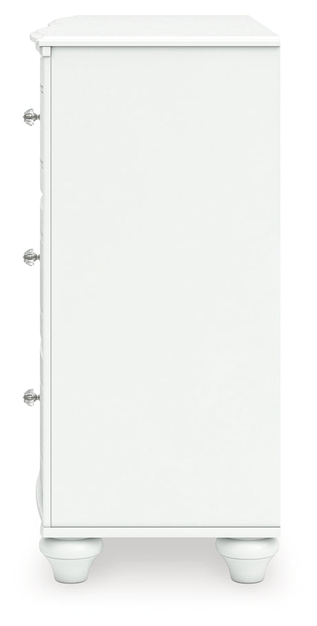 Kozlani Full Upholstered Panel Bed with Dresser and Chest in White from Ashley - Luna Furniture