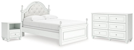 Kozlani Full Upholstered Panel Bed with Dresser and Nightstand in White from Ashley - Luna Furniture