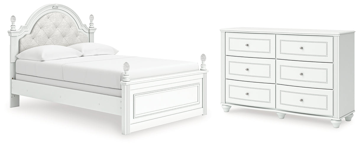 Kozlani Full Upholstered Panel Bed with Dresser in White from Ashley - Luna Furniture
