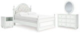 Kozlani Full Upholstered Panel Bed with Mirrored Dresser and Nightstand in White from Ashley - Luna Furniture
