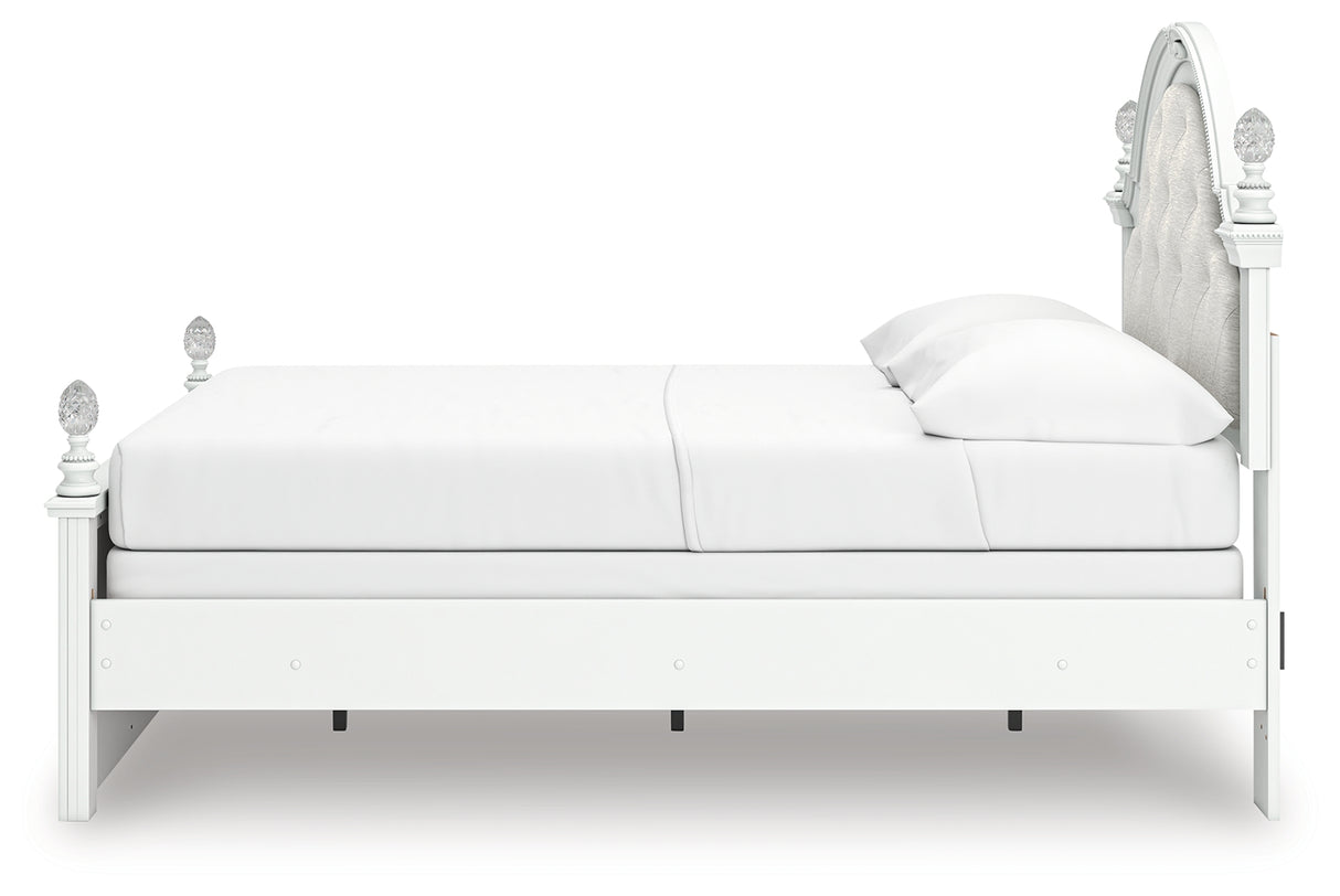 Kozlani Full Upholstered Panel Bed with Mirrored Dresser and Nightstand in White from Ashley - Luna Furniture