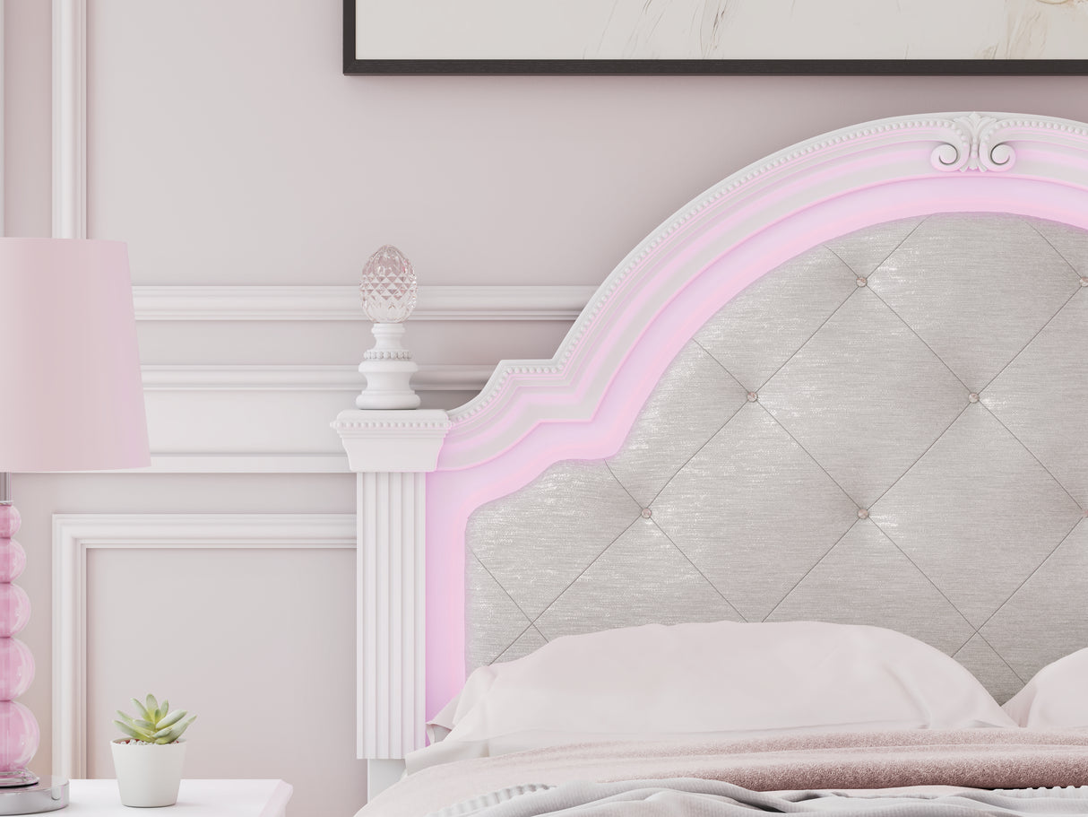 Kozlani Full Upholstered Panel Bed with Mirrored Dresser in White from Ashley - Luna Furniture